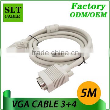 SLT 5M Hot sale VGA Cable Male to Male 15pin 3+4 for computer monitor projector