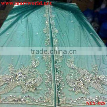 blue beaded rhinestone moroccan caftan lace fabric (NEX-029)