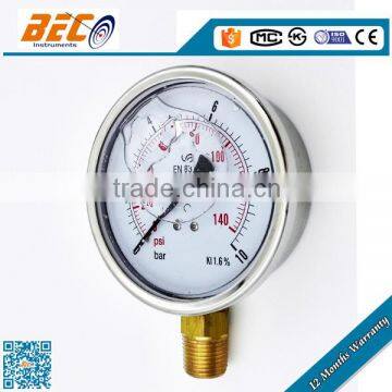 100mm industrial process pressure gauge liquid filled