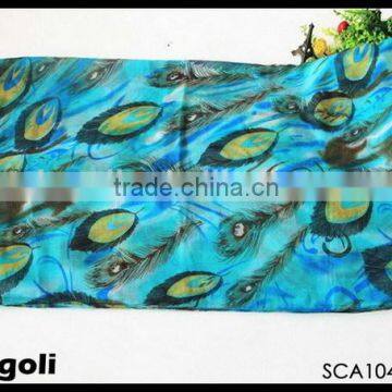 peacock tail printed blue evil eyes scarf