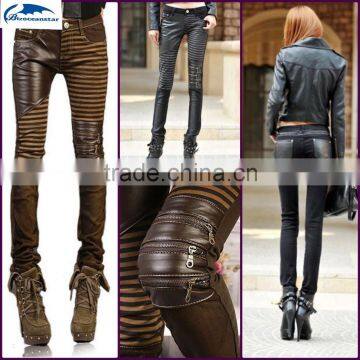 Sexy Women's Jeans Leather Detail Skinny Stretch Fashion Casual Pants Denim