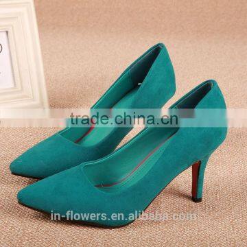 Blue suede eleglant ladies fancy dress shoes mid heels cheap price