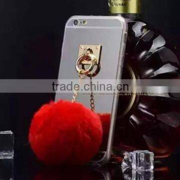 for iPhone 6 6s case with plush ball design, high quality mirror back cover case for iphone 6