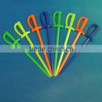 christmas 3.3 inch Eco-friendly disposable colored plastic sword shape fruit forks bulk production                        
                                                Quality Choice