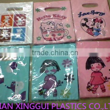 cute cartoon character printed customized die cut plastic garment bag/customer logo