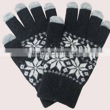 Smartphone Finger Touch Screen Gloves Knitting White Snow Design For Men