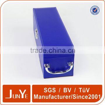 High End Blue pu Wine Gift Papckaging Box With Metal Lock and Handle photo-5