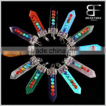 Sword Pattern Flat Crystal Healing Point Pendants with 7 Chakra Gemstones