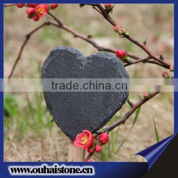 Romantic heart shape natural black surface slate stone wooden plant labels