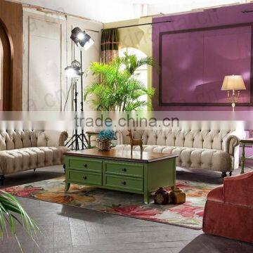 European New Antique Home Furniture Fabric Sofa, Chestfield Sofa Style for Livingroom Furniture From Foshan
