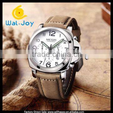 WJ-5509L Small Dial Work Genuine Leather Band Fashion Megir Men Waterproof Hand Watch photo-3