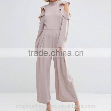 New Designs Women Cold-shoulder Long Jumpsuit wide legs zip back                        
                                                Quality Choice