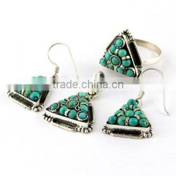 Morning Frost !! Turquoise 925 Sterling Silver Jewelry Set, Silver Jewellery India, Gemstone Silver Jewellery