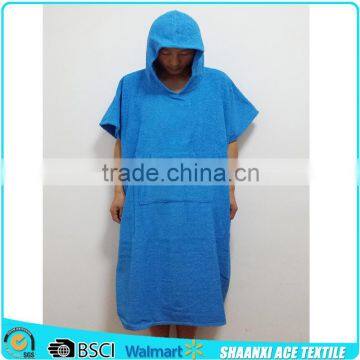 100% terry cotton blue color adult poncho towel for changing clothes adult beach towel poncho