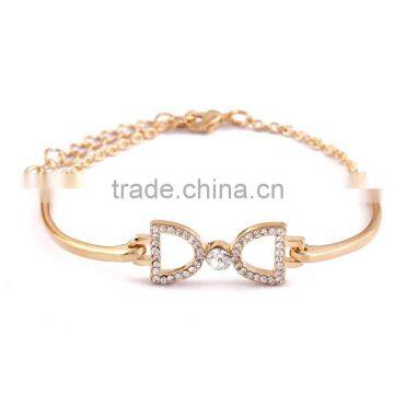 Wholesale gold plated rhinestone bowknot women gender bracelet