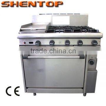 Shentop commercial kitchen equipment STPP-JL4 3 in 1 combo stainless steel griddle gas stove 4 burner with oven