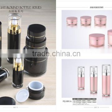 Plastic round cosmetic bottles and jars