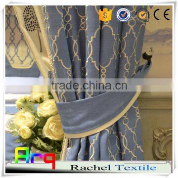 Embroidery curtain blue yellow color simple designs polyester cotton material - own factory made