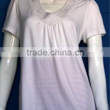 White V neck lace decoration custom shirt