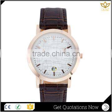 China suppliers black genuine leather stainless steel back quartz watch man Y013