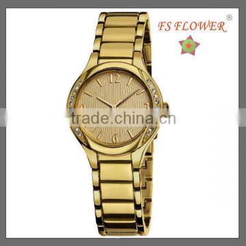 Gold Plated Diamond Wrist Watch Metal Band 3 ATM Water Resistant Watch