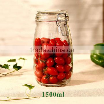 1500ml Clear Kitchen Food Storage Airtight Seal Lock Lid Jar/glass Jar With Metal Clip