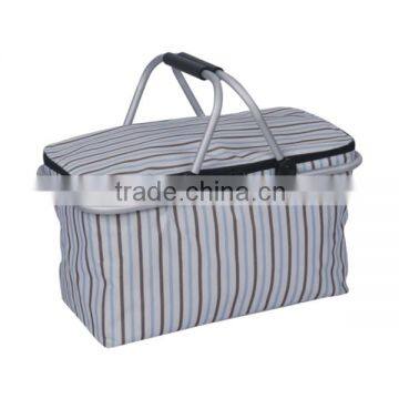 Durable Strip Fabric Insulated Thermal Food Carry Bag, Hot Cool Lunch Meal Packing Carry Bag with Zipper