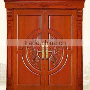 Modern design double interior wooden door with crown upper frame