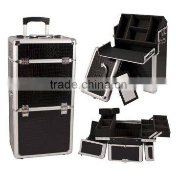 Pro Cosmetic Makeup Rolling Aluminum Train Case Black