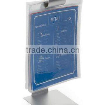 10.5" Flip Menu Holder for Tabletop, metal display stand 10 Vinyl Sleeves, Stainless Steel - Silver