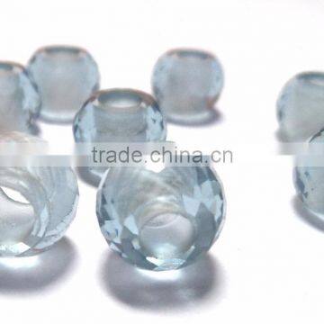 AAA Quality Aquamarine Color Quartz Faceted Handmade Big Hole Round Ball Beads