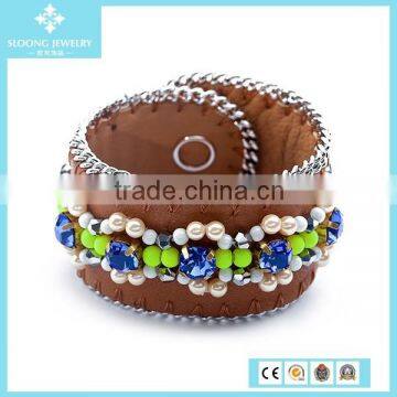 Fashion Mother's Day Love Goatskin Leather Crystal Diy Bracelet Jewellery