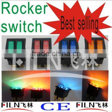 KCD8 12V 24V 110V 250V Green red blue yellow 6 pin t125 rocker switch with lamp