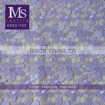 Fashion design polyester water soluble purple lace fabric for garment