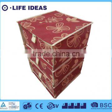 red non-woven fabric collapsible storage box with 3 drawers