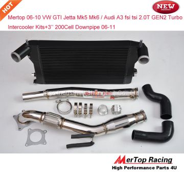 Mertop 06-10 VW GTI Jetta mk5 mk6 / Audi A3 fsi tsi 2.0T GEN2 Turbo Intercooler Kit+3'' Downpipe with 200 cell Sport cat