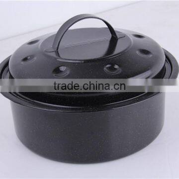 Kitchen Tool Black Round Enamel Shallow Baking Pan With Lid photo-2
