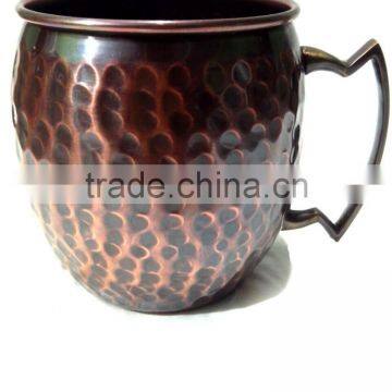 HAMMERED BRONZE ANTIQUE PURE COPPER MOSCOW MULE DRINKING MUG WITH BRASS HANDLE
