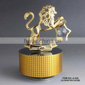 Hot Sale 24K gold plated Zodiac Sign Leo Music Box with crystals from swarovski for birthday gift