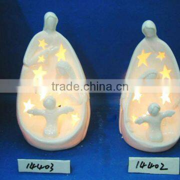 religious porcelain candle holder with tea light