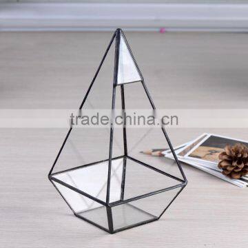 Family Decoration Geometric Terrarium Tabletop Glass Vase Indoor Garden Decor Air Plants Black Frame Flower Pot