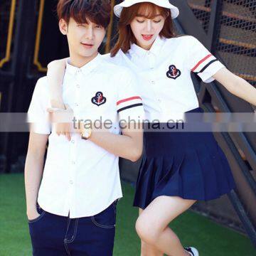 School White Cotton Shirt And Navy Blue Denim Skirt Sets photo-3