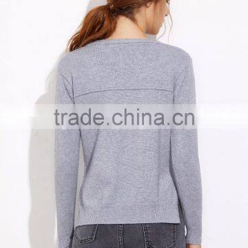 Custom Made Grey Split Side High Low Pocket Sweater Long Sleeve Round Neck Pullovers Casual Sports Sweater photo-3