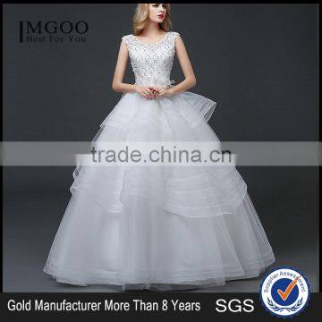 MGOO High Quality Customized Robe Marriage Wedding Dress Sleeves Empire Waist Elegant Tulle Crystal Ball Gown