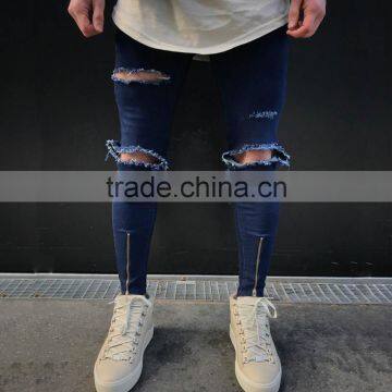 Custom Male Super Skinny Distressed Moto Biker Denim Pants Men High Stretch Ripped Trousers Zipped Tight Ankle Jeans 2017 photo-6