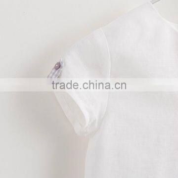 2017 Baby Boy Clothes 2pcs Set White Linen Blouse Chest Pocket Light Purple Grids Shorts photo-3