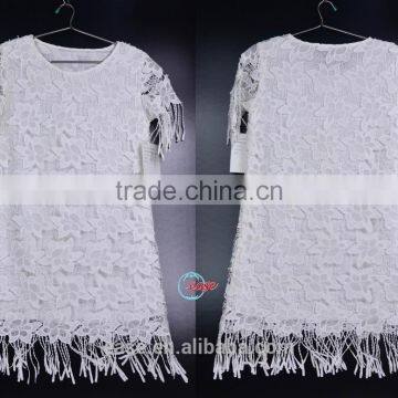 ladies new Wholesale Fashion daily wear white hand crochet chiffon dress