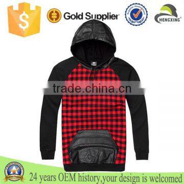 black mens hoody leather hoodie two tone plaid hoodies