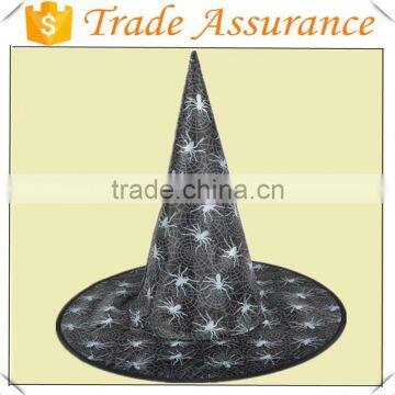 Black Cobweb Spider Printed Witch Taffeta Witch Hat for Halloween Costume