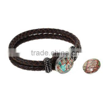 Round Silver Tone At Random World Map Pattern 18mm Resin Snap Button For Bracelets , Knob Size: 5.5mm photo-3